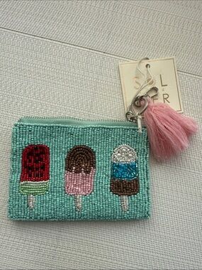 Sol and Mer Mint Beaded Popsicle Coin Purse with Pink Tassel Keyring viral